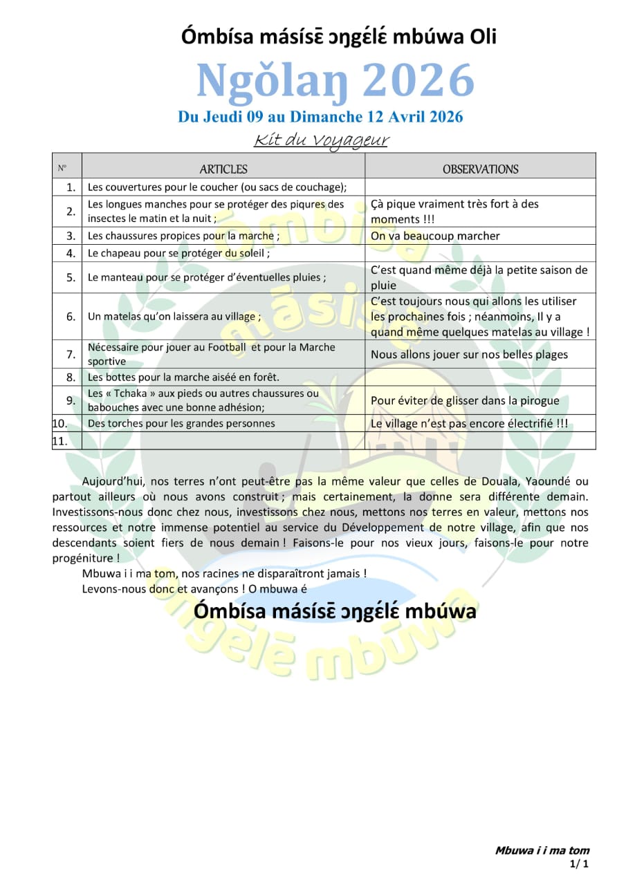 Ngolan 2026 : Kit du voyageur
