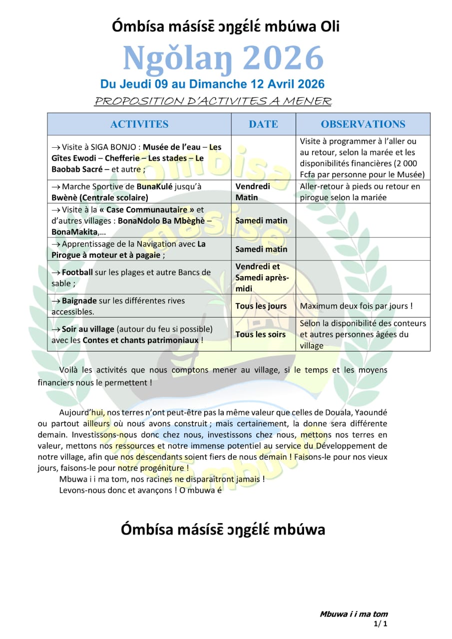 Ngolan 2026 : Proposition d&rsquo;activités